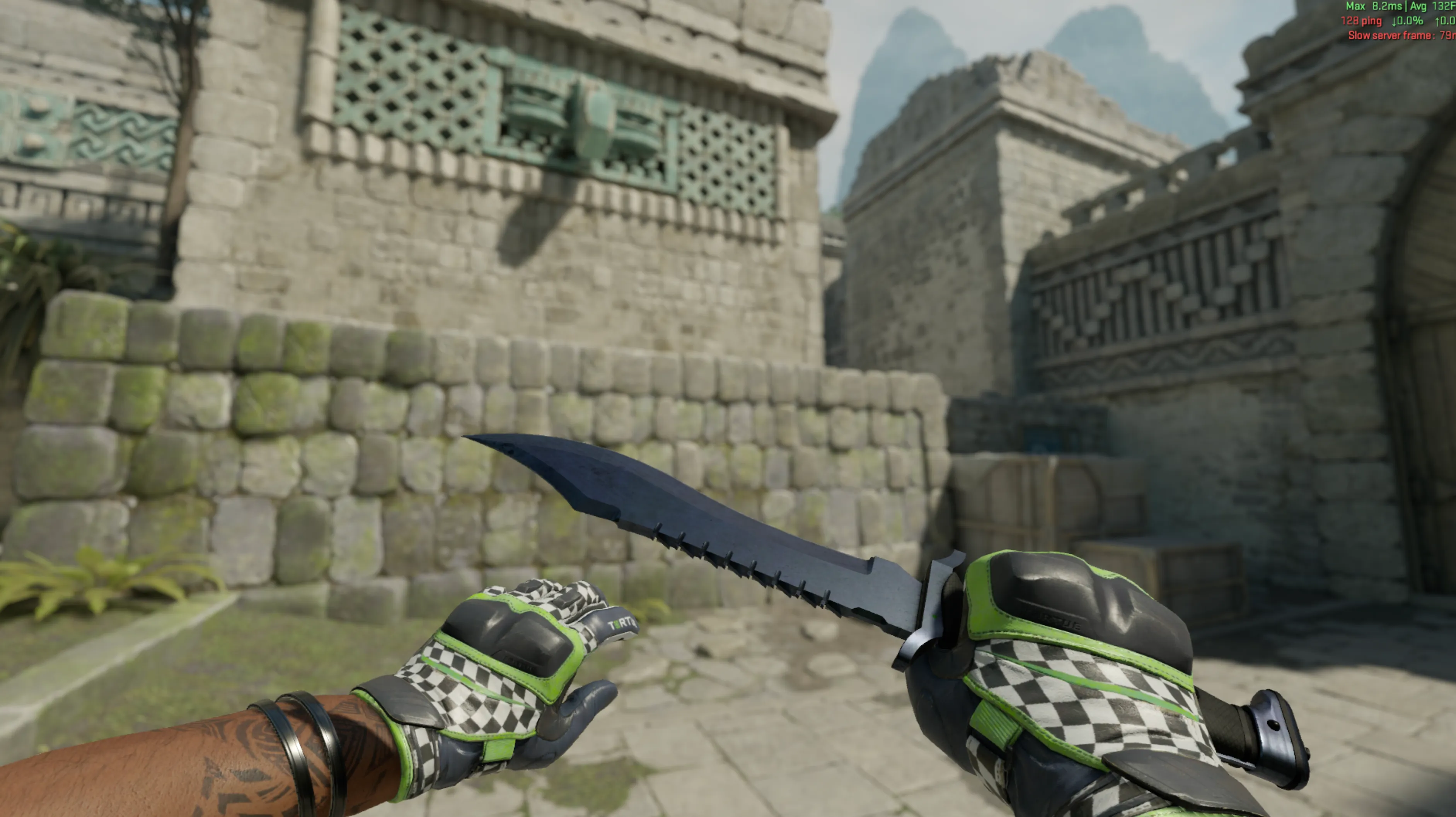Bowie Knife Blue Steel and Moto Gloves Finish Line